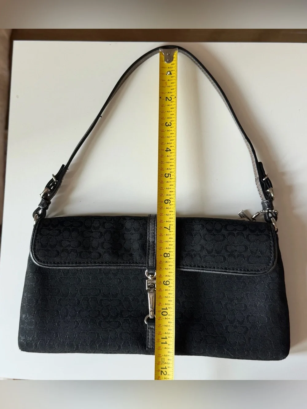 Coach 6380 Hamptons Signature Demi Flap Shoulder Bag Black Jacquard Y2K